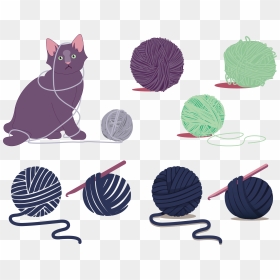 Cat Yarn Cartoon Illustration - Cat And Yarn Illustration, HD Png Download - yarn png