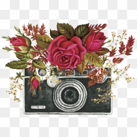 Camera Flower Designs Transp - Camera With Flowers Svg, HD Png Download - new background flowers design png
