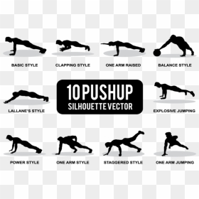 Pushup Silhouettes Vector - One Arm Push Up Silhouette, HD Png Download - cricket ball vector png