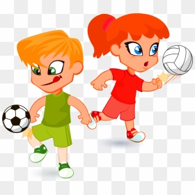 Child Cartoon Illustration - Cartoon Kids Playing Sports, HD Png Download - children playing png