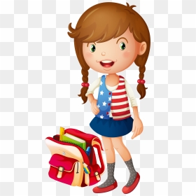 School Bag Illustration - Girl With School Bag, HD Png Download - anime girls png