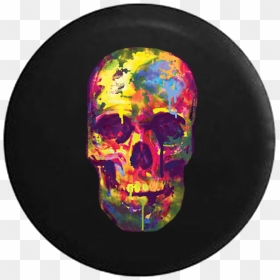 Watercolors Neon Dripping Paint Skull Jeep Camper Spare - Neon Skull Painted, HD Png Download - dripping paint png