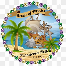 Round Logo Of A Shipwreck Surrounded By Purple, Gold, - Mardi Gras Beach, HD Png Download - mardi gras beads png