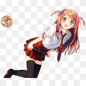 Download Anime Transparent - Red Hair Schoolgirl Anime, HD Png Download - anime guy png