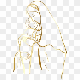 Gold Virgin Mary And - Mother Mary With Baby Jesus Drawing, HD Png Download - white background png