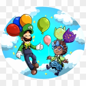 Another Ahit X Super Mario Fan Art, With Luigi And - Luigi And Bow Kid, HD Png Download - mario mustache png