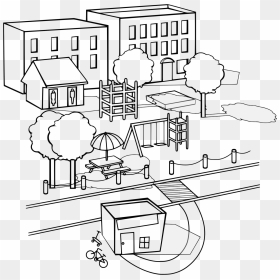 Neighborhood With Various Buildings Clip Arts - My Neighborhood Black And White, HD Png Download - buildings png