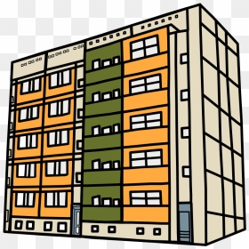 Apartment Building, Orange, Green, Yellow - Apartment Building Clip Art Black And White, HD Png Download - buildings png