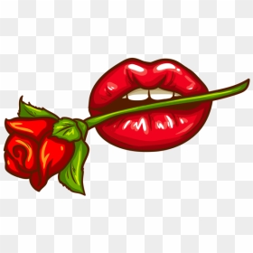Beautiful Red Lips With Rose Png Image Free Download - Cartoon Lips With Tongue, Transparent Png - red lips png