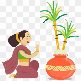 Transparent Pongal Flowerpot Houseplant Palm Tree For - Cartoon Pongal Pot Png, Png Download - house plant png