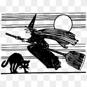 Classic Flying Witch Clip Arts - Flying Witch Drawing, HD Png Download - flying cat png