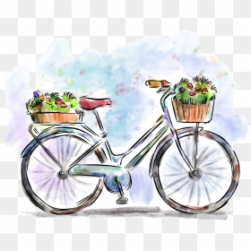 Transparent Tire Tracks Vector Png - Watercolor Bicycle With Flowers, Png Download - tire tracks png