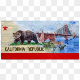 Golden Gate Bridge Image On A California Flag Pattern - Grizzly Bear, HD Png Download - golden gate bridge png