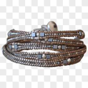 Wrap Bracelet Beaded In Silver, Grey And Gold Tread, - Bead, HD Png Download - rudraksha mala png