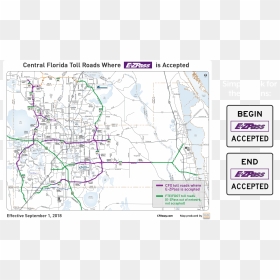 Central Florida Toll Roads Where Ez Pass Is Accepted - Florida Toll Roads Map, HD Png Download - florida map png