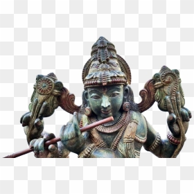 Hindu God Krishna With Cow Wooden Big Statue - Krishna, HD Png Download - hindu god png images