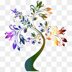 Colorful Floral Tree - Flower Tree Clipart Black And White, HD Png Download - colorful floral design png