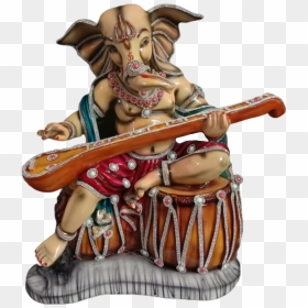 Adorable Ganesha Idol Playing Sitar Musical Instrument - Figurine, HD Png Download - sitar png