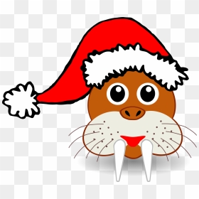 Funny Walrus Face With Santa Claus Hat Png Clip Arts - Christmas Animal Clipart, Transparent Png - santa claus hat png