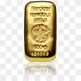 Heraeus 100g Cast Gold Bar , Png Download - Heraeus Cast Gold Bar, Transparent Png - gold bar png