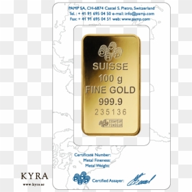 100grams Pamp Suisse Gold Bar , Png Download - 1 Gram Pamp Gold, Transparent Png - gold bar png