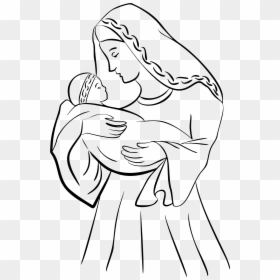 Mother Mary With Jesus Drawing, HD Png Download - baby hand png
