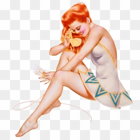 Vintage Pin Up Png - Girl Sitting Knees Up Transparent Background, Png Download - pin up girl png