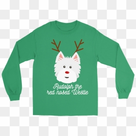 Rudolph The Red Nosed Westie Long Sleeved Tee - Long-sleeved T-shirt, HD Png Download - rudolph nose png