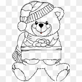 Bear Black And White Black Bear Clipart Black And White - Christmas Teddy Bear Coloring Page, HD Png Download - black bear png