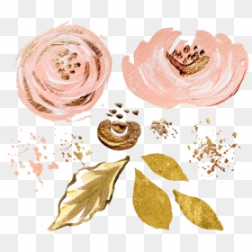 Pink Gold Watercolor Plant Ink Paint Flowers Freetoedit - Pink And Gold Watercolor Flowers, HD Png Download - gold brush stroke png