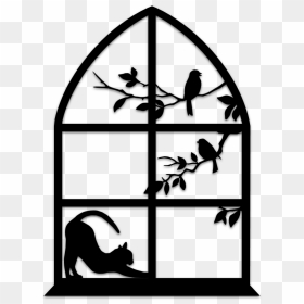 Silhouette Cat Window, HD Png Download - cat silhouette png