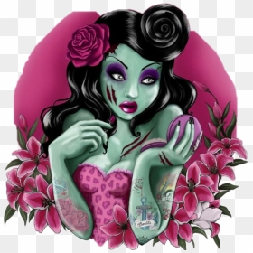 Zombiegirl Tattoos Tattooedgirl Tattooed - Cartoon Rockabilly Cartoon Pin Up Girl, HD Png Download - pin up girl png