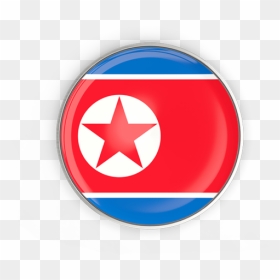 Round Button With Metal Frame - North Korea Flag Icon, HD Png Download - korean flag png