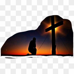 #man #kneeling #silhouette #cross #sunset #praying - Sexta Feira Santa Sofreu, HD Png Download - cross silhouette png