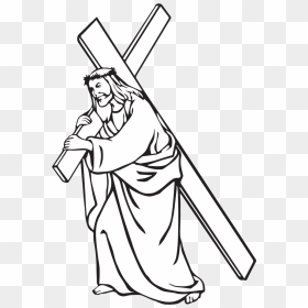 Bible Stations Of The Cross Christian Cross Carrying - Clip Art Jesus Carrying The Cross, HD Png Download - cross silhouette png