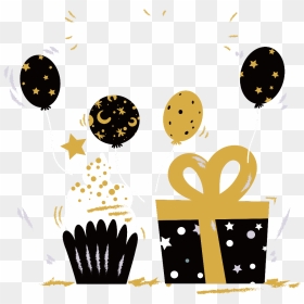 #party #cupcake #gift #balloons #dots #black #gold - Black And Gold Balloons Clipart, HD Png Download - gold dots png