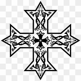 Transparent Cross Tattoo Png - Coptic Cross Black And White, Png Download - upside down cross png