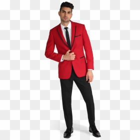 Red Peak Lapel Tuxedo Red Suit For Men - Men In In Red Suit Png, Transparent Png - tuxedo png