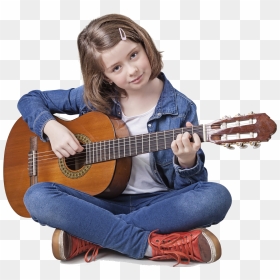 9yo Girl Acoustic Sitting Transparent - Guitar, HD Png Download - acoustic guitar png