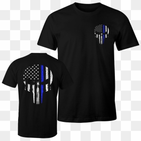 Thin Blue Line Shirt T Punisher Skull Decal Sticker - Thin Blue Line Skull T Shirt, HD Png Download - blue line png