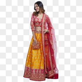 Pink And Saffron Lehenga Set - Silk, HD Png Download - lehenga png