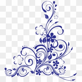 Blue Swirl W Flowers - Royal Blue Flower Design, HD Png Download - wedding border designs png