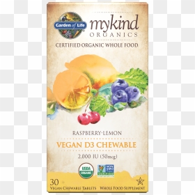 Mykind Organics Chewable Vegan D3 Raspberry Lemon - Organic Prenatal Vitamins, HD Png Download - vegan png