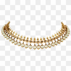 Gold Jewellery With Pearl - Necklace, HD Png Download - png jewellers necklace designs