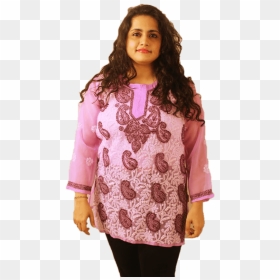 Lucknowi Short Kurti With Front Embroidery - Girl, HD Png Download - kurti png