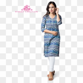 Blue Jaipuri Printed Pure Cotton Kurti With Cotton - Leggings, HD Png Download - kurti png