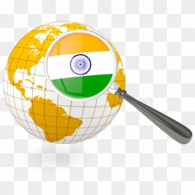 Magnified Flag With Globe - World Map India Icon, HD Png Download - india globe png