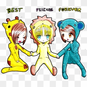 Best Friends Forever Cute - Drawings Of Girls 3 Best Friends Cute, HD Png Download - friends forever png
