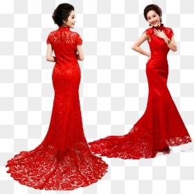 Asian Bridal Gowns Png Free Background - Chinese Red Lace Wedding Dress, Transparent Png - asian png