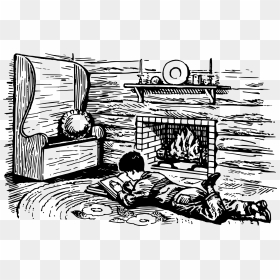 Boy Reading Clip Arts - Black And White Fireplace Drawing, HD Png Download - reading png